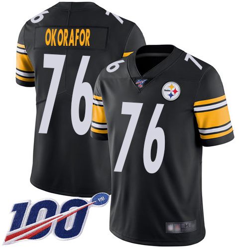 Youth Pittsburgh Steelers Football #76 Limited Black Chukwuma Okorafor Home 100th Season Vapor Untouchable Nike NFL Jersey->youth nfl jersey->Youth Jersey